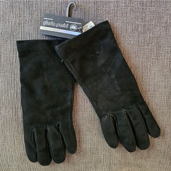Giada Parisi Black Leather Made in Italy Gloves Size Medium - Picture 1 of 9